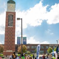 large shot of event with gvsu clock tower present